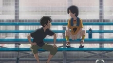 Hodaka and Nagi talking on bleachers