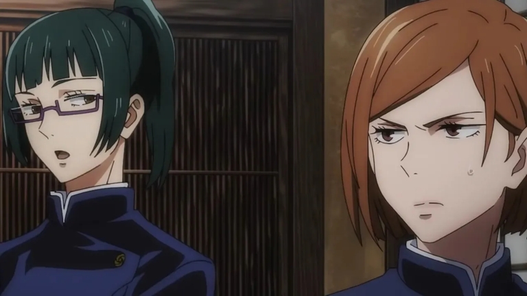 Maki Zenin after her transformation, wielding her polearm with lethal intent