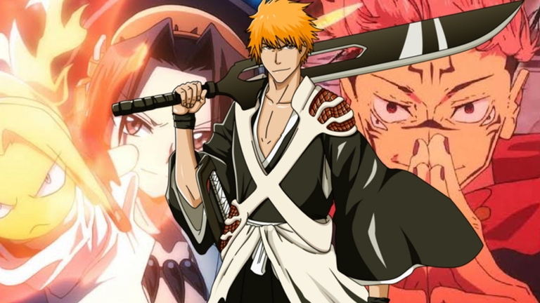 Ichigo Kurosaki from Bleach alongside Yuji Itadori from Jujutsu Kaisen and Yoh Asakura from Shaman King showing the spiritual successor lineage