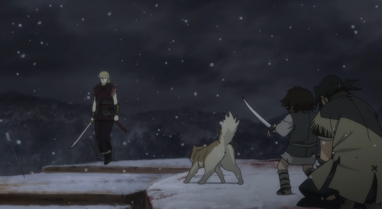 A tense standoff on a snowy cliff