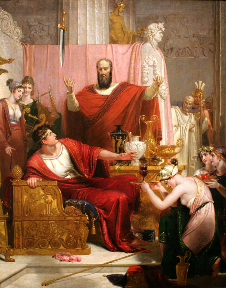Herbert Gandy's painting showing Damocles on the throne with the sword above