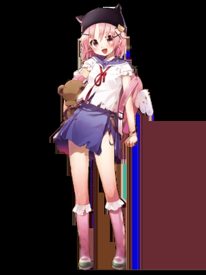 Takeya Yuki from School Live! wearing her school uniform, holding a teddy bear, and carrying a pink backpack.