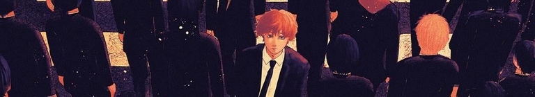 Denji walks through a crowd in a suit in the anime series Chainsaw Man.