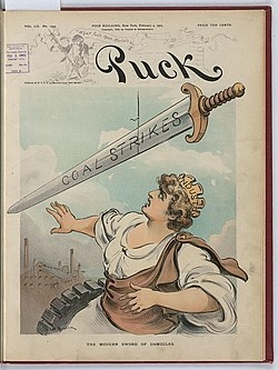 1903 Puck magazine cover showing Industry threatened by Coal Strikes