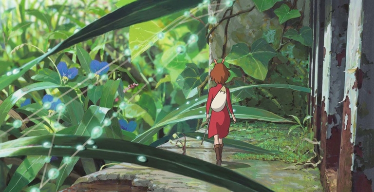 Arrietty walking through lush greenery