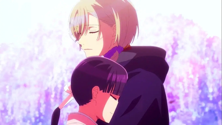 Miyo and Kiyoka embrace in tender moment