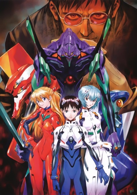 Gendo Ikari overlooks Unit-01 with the main pilots