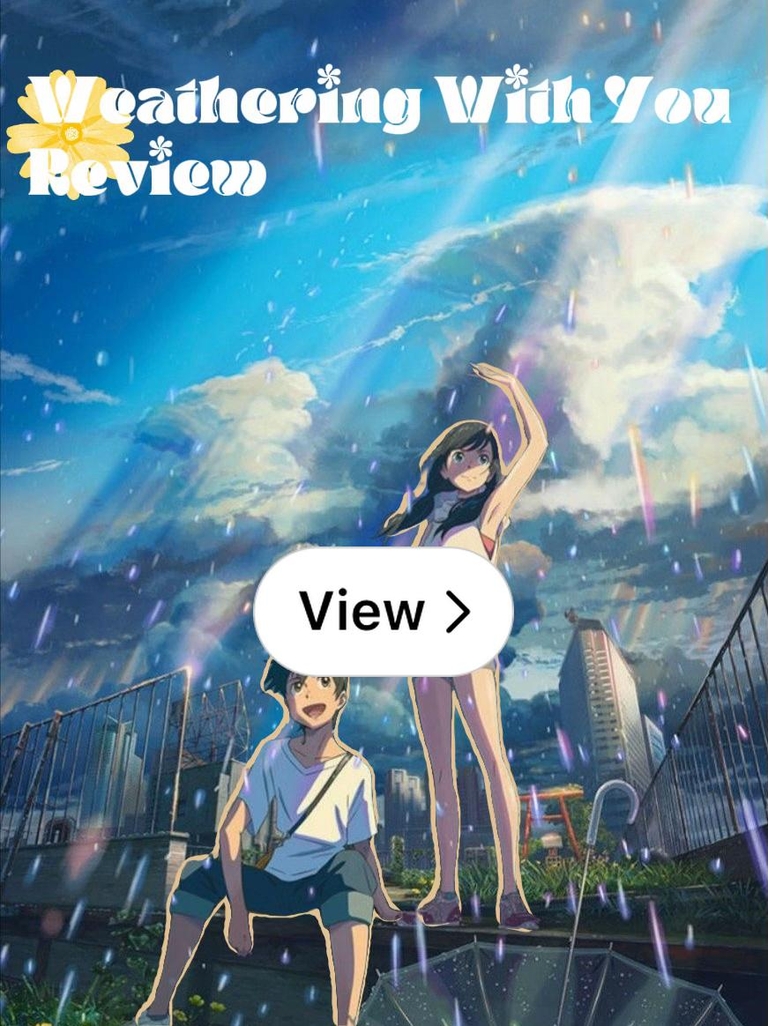 Hodaka and Hina on balcony in rain