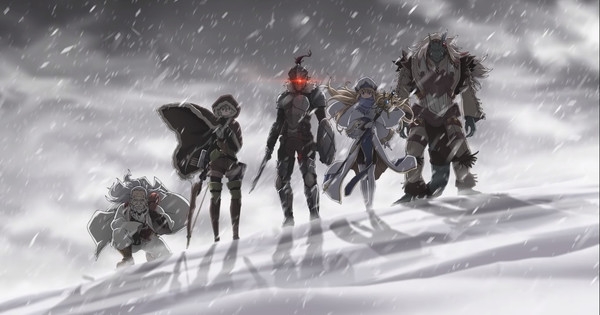 Group of adventurers trekking through snow