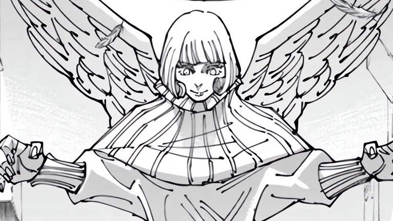 Hana Kurusu as the vessel for Angel with wings spread