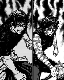 Toji Fushiguro and Maki Zenin, the only two individuals with Heavenly Restrictions that eliminate all cursed energy.