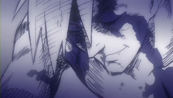 A dramatic close-up of Simon showcasing the intense line-work and emotional gravity during a pivotal scene in Gurren Lagann.