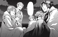 Ciel Phantomhive and his companions are seen in Black Butler during a night scene.