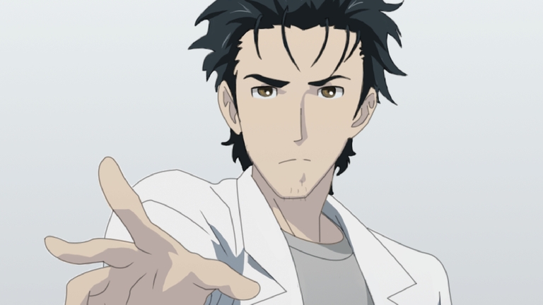 Rintarou Okabe, the protagonist of the Steins;Gate anime, in a character portrait.