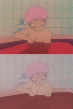 Comparison of censored and uncensored scenes from the anime