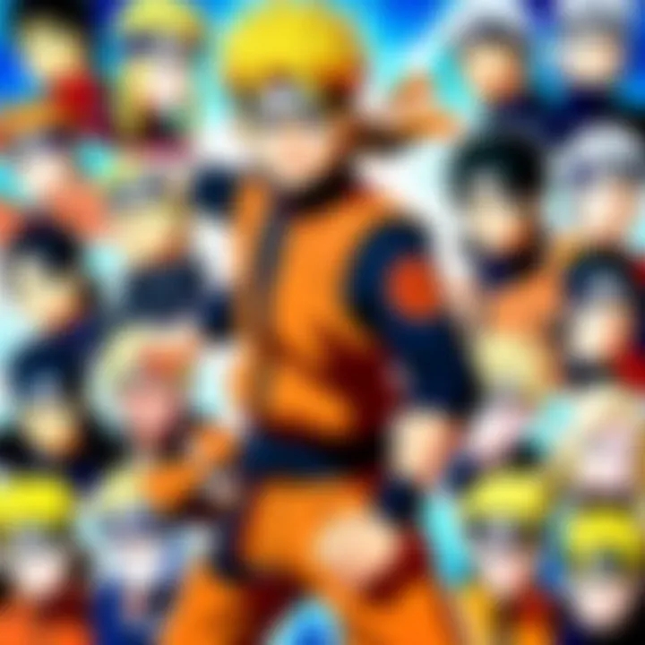 A blurry collage featuring Naruto Uzumaki in his signature orange outfit surrounded by various other characters from the Naruto Shippuden anime series.
