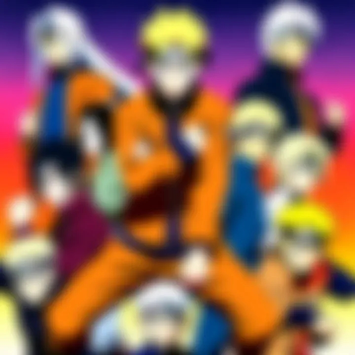 A blurry group image featuring Naruto Uzumaki prominently, surrounded by other characters from the Naruto Shippuden anime.