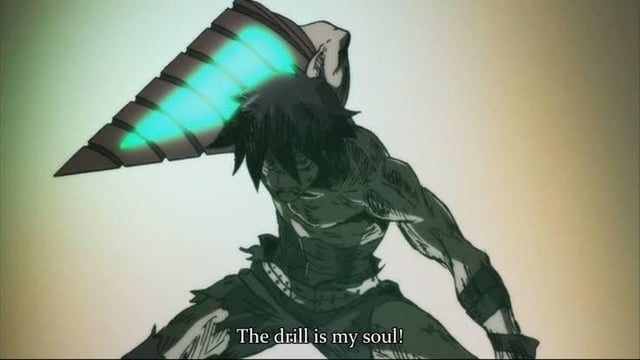 Simon manifesting a massive glowing Spiral Power drill from his body during the climax of Tengen Toppa Gurren Lagann.