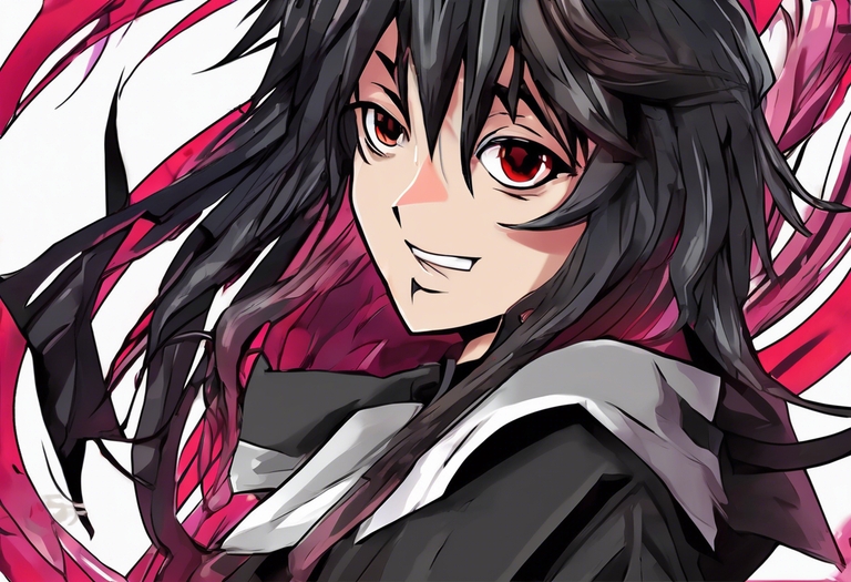 Akame with her signature red eyes and black hair