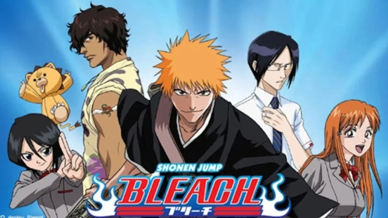 The main cast of Bleach including Ichigo Kurosaki, Rukia Kuchiki, and Orihime Inoue