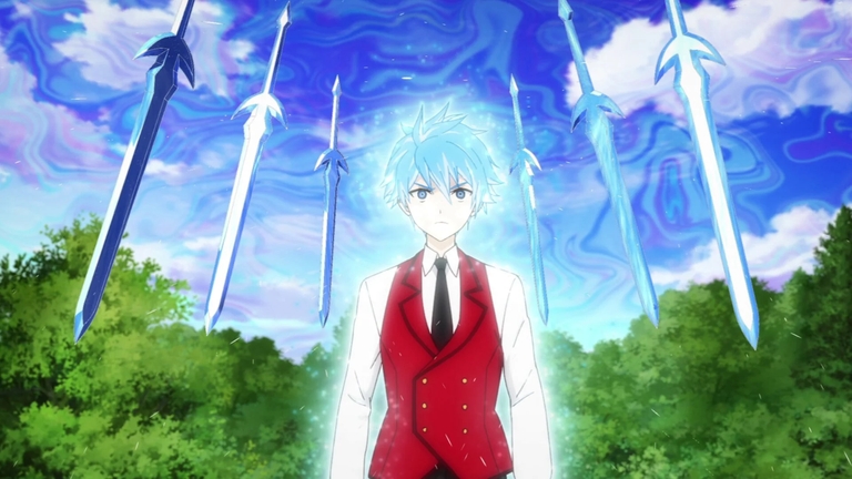 Ray White surrounded by glowing ice swords