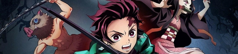 Inosuke, Tanjiro, and Nezuko in combat stance