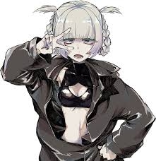 Nazuna Nanakusa poses with a peace sign wearing a dark jacket