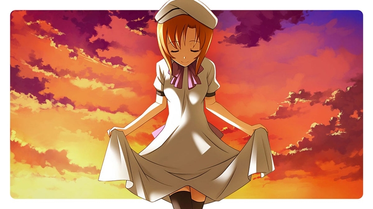 Rena Ryugu from Higurashi When They Cry posing in her signature white dress