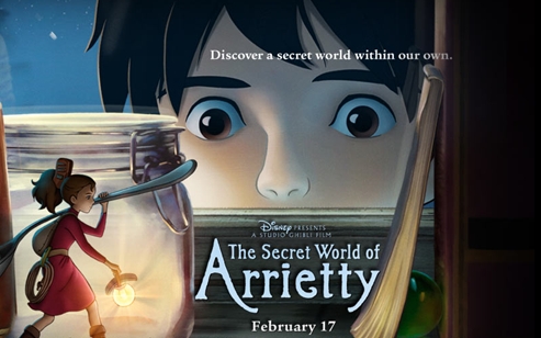 Arrietty on the movie poster with giant eye