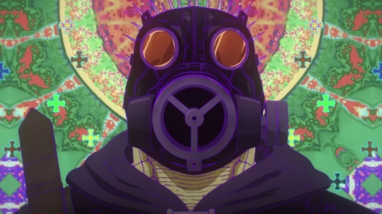Kaiman, the protagonist of the anime series Dorohedoro, wears a distinctive gas mask and cloak.