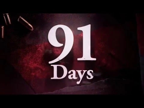 The title logo for 91 Days displayed in white against a blood-red background