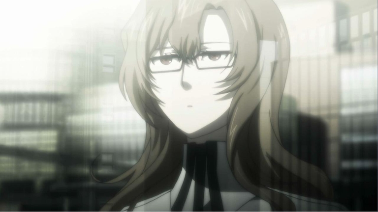 Maho Hiyajo, a scientist and character from Steins;Gate 0 anime, depicted with glasses.