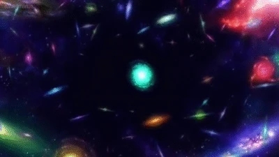 A vibrant cosmic display of multiple spiral galaxies representing the vast reach and potential of Spiral Power in the universe of Gurren Lagann.