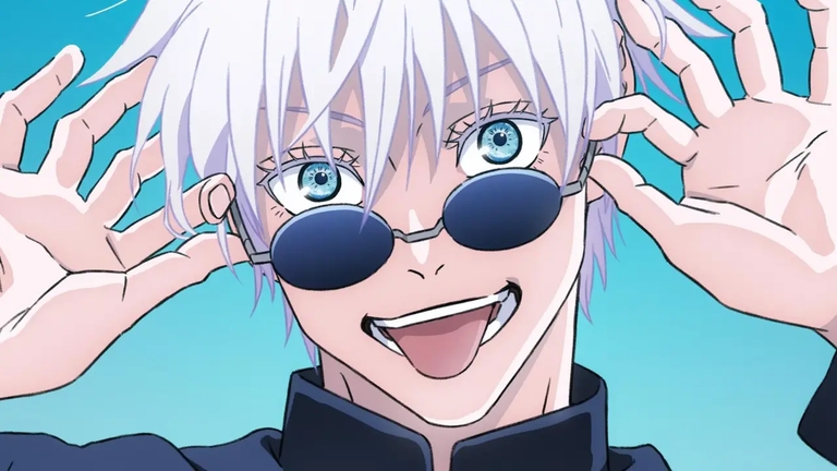 Satoru Gojo adjusting his sunglasses with a confident expression